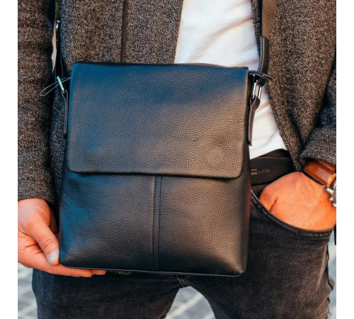 Чоловічий класичний месенджер 23х26х6, шкіряний барсетка через плече Tiding Bag 2862 чорний