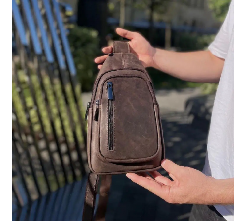 Чоловічий слінг зі шкіри 17х30х6, крейзі хорс для телефону 6349 коричневий