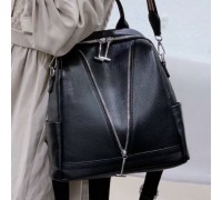 Рюкзак жіночий шкіряний з ременем 22х28х11, наплічна сумочка для дівчини студентки, чорна