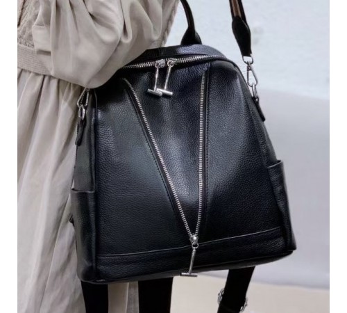 Рюкзак жіночий шкіряний з ременем 22х28х11, наплічна сумочка для дівчини студентки, чорна