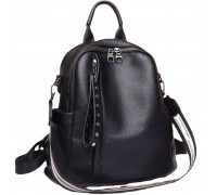 Шкіряний класичний жіночий рюкзак 26х32х15, наплічна сумка з багатьма відділеннями, чорна