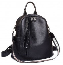 Шкіряний класичний жіночий рюкзак 26х32х15, наплічна сумка з багатьма відділеннями, чорна