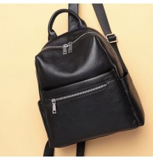 Жіноча сумка на плечі з натуральної шкіри 30х25х12, рюкзак з відділами для гаджетів, чорна