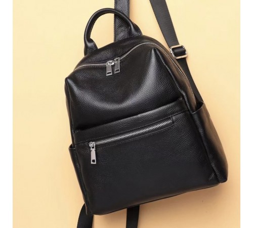 Жіноча сумка на плечі з натуральної шкіри 30х25х12, рюкзак з відділами для гаджетів, чорна