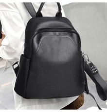 Жіночий шкіряний рюкзак міського типу 30х23х10, сумка на спину під мат, чорна