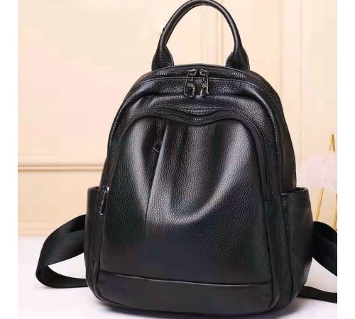 Шкіряний жіночий міський рюкзак на блискавці 23х29х13, сумка наплічна для прогулянок, чорна