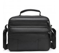 Чоловіча шкіряна сумка-барсетка 23х19х7, месенджер із ручкою та ременем через плече BX-10041 чорний