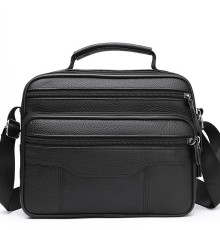 Чоловіча шкіряна сумка-барсетка 23х19х7, месенджер із ручкою та ременем через плече BX-10041 чорний