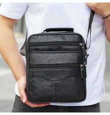Чоловіча барсетка через плече 26х20.5х8 / месенджер наплічний з натуральної шкіри, чорний