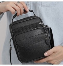 Чоловічі шкіряні сумки планшет 17х21х9, барсетка через плече з ручкою чорна 86802