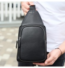 Чоловіча сумка з натуральної шкіри 18х31х7, бананка через плече Tiding Bag 34091 чорна