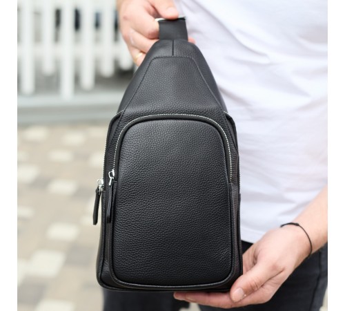 Чоловіча сумка з натуральної шкіри 18х31х7, бананка через плече Tiding Bag 34091 чорна