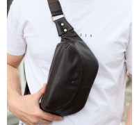 Чоловічий шкіряний рюкзак нагрудний для телефону 14х29х8, сумка бананка для міста та відпочинку 70101 чорна