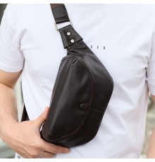 Чоловічий шкіряний рюкзак нагрудний для телефону 14х29х8, сумка бананка для міста та відпочинку 70101 чорна