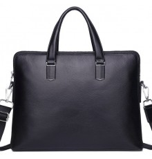 Шкіряна чоловіча ділова сумка-портфель портфель для ноутбука 37х28.5х7, дипломат для офіса Tiding Bag 64028 чорний