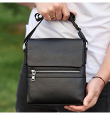 Шкіряна чоловіча сумка-месенджер 21х23х5.5, сумочка крос боді через плече чорна Tiding Bag 56230