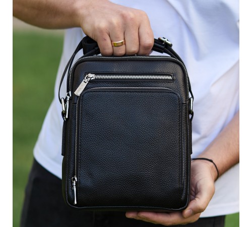 Чоловіча сумка-барсетка через плече з ручкою 21х26х6 сумка месенджер шкіряна Tiding Bag M616932 чорна