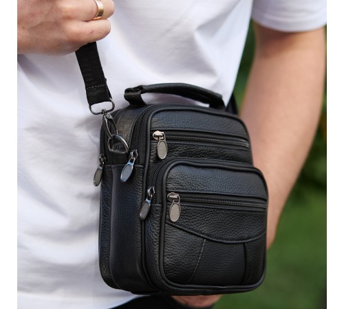 Чоловіча сумка-барсетка шкіряна 17x21x9, сумочка планшет для гаджетів Tiding Bag 32051 чорна