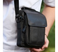 Сумка-барсетка чоловіча через плече 22х18х8, месенджер шкіряний гладкий Tiding Bag TD-55467 чорний колір