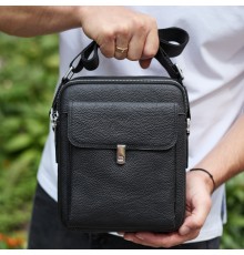 Сумка-барсетка чоловіча шкіряна 24х20х8, компактний месенджер для щоденного використання, чорна