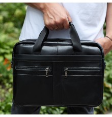 Чоловічий портфель для ноутбука 38х28х8, офісна шкіряна сумочка, міська чоловіча ділова сумка, чорна