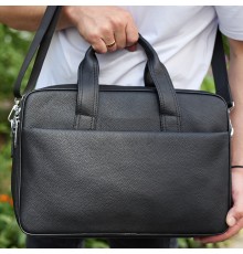 Чоловічий портфель на плече 40х28х10, офісний шкіряний месенджер, чоловіча ділова сумка для міста, чорний