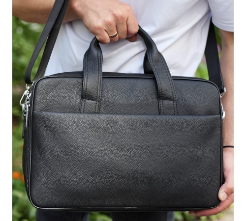 Чоловічий портфель на плече 40х28х10, офісний шкіряний месенджер, чоловіча ділова сумка для міста, чорний