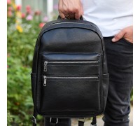 Міський чоловічий рюкзак із натуральної шкіри 41х30х17, наплічна сумка для ноутбука та документів, чорний