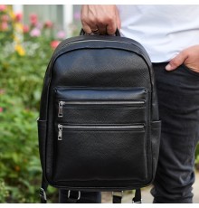 Міський чоловічий рюкзак із натуральної шкіри 41х30х17, наплічна сумка для ноутбука та документів, чорний