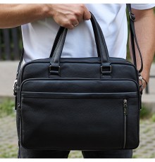 Офісна чоловіча сумка через плече 39х29х10, шкіряний портфель-месенджер для бізнесу, чорний