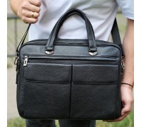 Сумка чоловіча офісна через плече 39х29х10, практичний шкіряний портфель для бізнесу, сумочка для навання, чорний