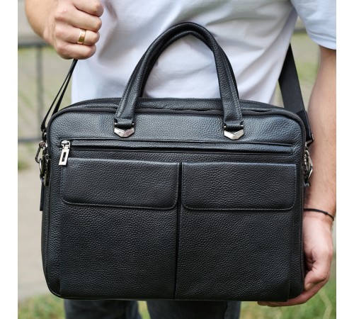 Сумка чоловіча офісна через плече 39х29х10, практичний шкіряний портфель для бізнесу, сумочка для навання, чорний