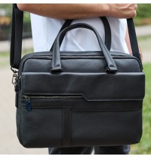Чоловіча ділова сумка зі шкіри 39х29х10, класичний портфель для ноутбука та офісу, сумочка для студента, чорний