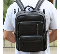 Міський чоловічий рюкзак із натуральної шкіри 40х30х18, наплічник для роботи та подорожей, чорний