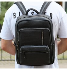 Міський чоловічий рюкзак із натуральної шкіри 40х30х18, наплічник для роботи та подорожей, чорний