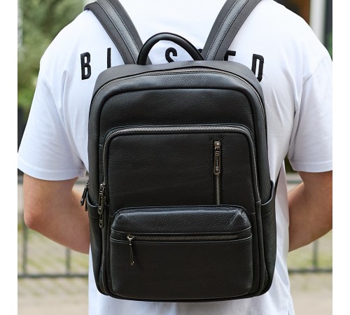 Міський чоловічий рюкзак із натуральної шкіри 40х30х18, наплічник для роботи та подорожей, чорний