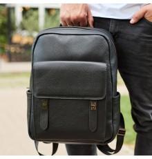 Стильний чоловічий шкіряний рюкзак 40х30х17, практичний аксесуар для ноутбука та документів, чорний
