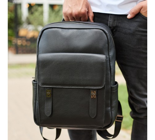 Стильний чоловічий шкіряний рюкзак 40х30х17, практичний аксесуар для ноутбука та документів, чорний