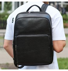 Класичний чоловічий рюкзак зі шкіри 42х30х16, практичний аксесуар для ноутбука та документів, чорний