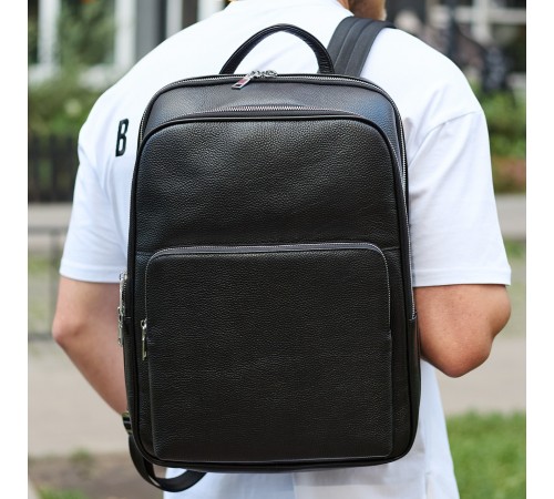 Класичний чоловічий рюкзак зі шкіри 42х30х16, практичний аксесуар для ноутбука та документів, чорний