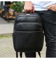 Універсальний чоловічий рюкзак із шкіри 41х31х16, зручний наплічник для ноутбука та документів, чорний