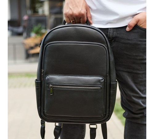 Чоловічий шкіряний рюкзак 41х31х16, універсальний міський наплічник для роботи та поїздок, офісна чоловіча сумка, чорний