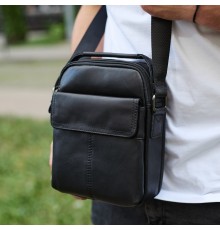 Чоловіча шкіряна сумка, барсетка з натуральної шкіри 23х18х8, сумочка для чоловіків, чорна