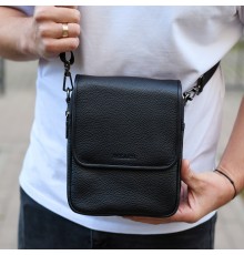 Чоловіча сумка барсетка на одне плече 17.5х22х6 , нагрудний месенджер для телефону, чорний