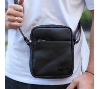 Чоловіча сумка через плече, гладкая кожа 20х16х6, месенджер для міста, барсетка для телефону та документів, чорна