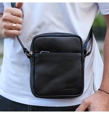 Чоловіча сумка через плече, гладкая кожа 20х16х6, месенджер для міста, барсетка для телефону та документів, чорна
