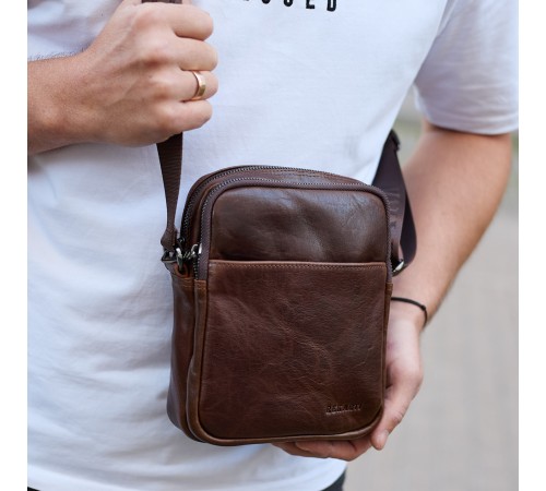 Чоловічий месенджер через плече 20х16х6, сумка планшетка для міста, барсетка для телефону, коричнева