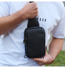 Чоловіча сумка-слінг через плече 13х20х5, бананка нагрудна з візерунком для телефону, чорна