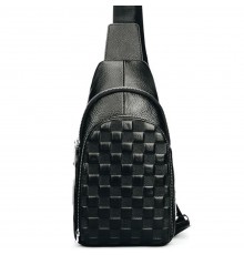 Чоловічий рюкзак на одне плече 18х31х6, шкіряний слінг, чорний