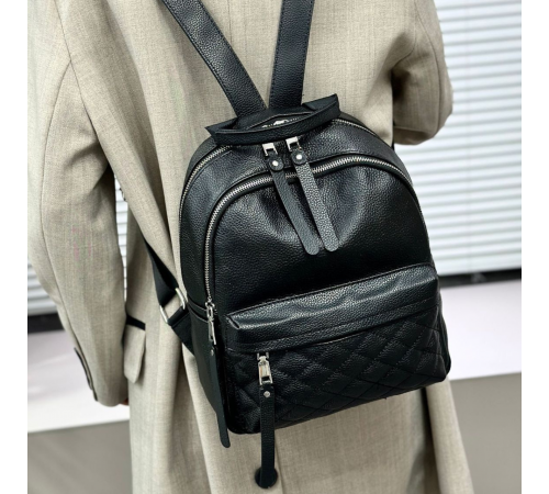 Жіночий шкіряний рюкзак міський 30х23х12, наплічник з натуральної шкіри, чорний